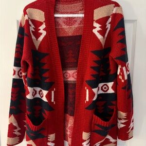 Women's Tribal Aztec Print Sweater Open Front Knitted Jacquard Cardigan